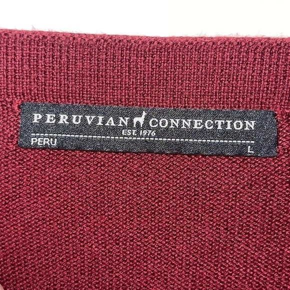 PERUVIAN CONNECTION Burgundy Boat Neck Long Line Sweater Large - Picture 6 of 7